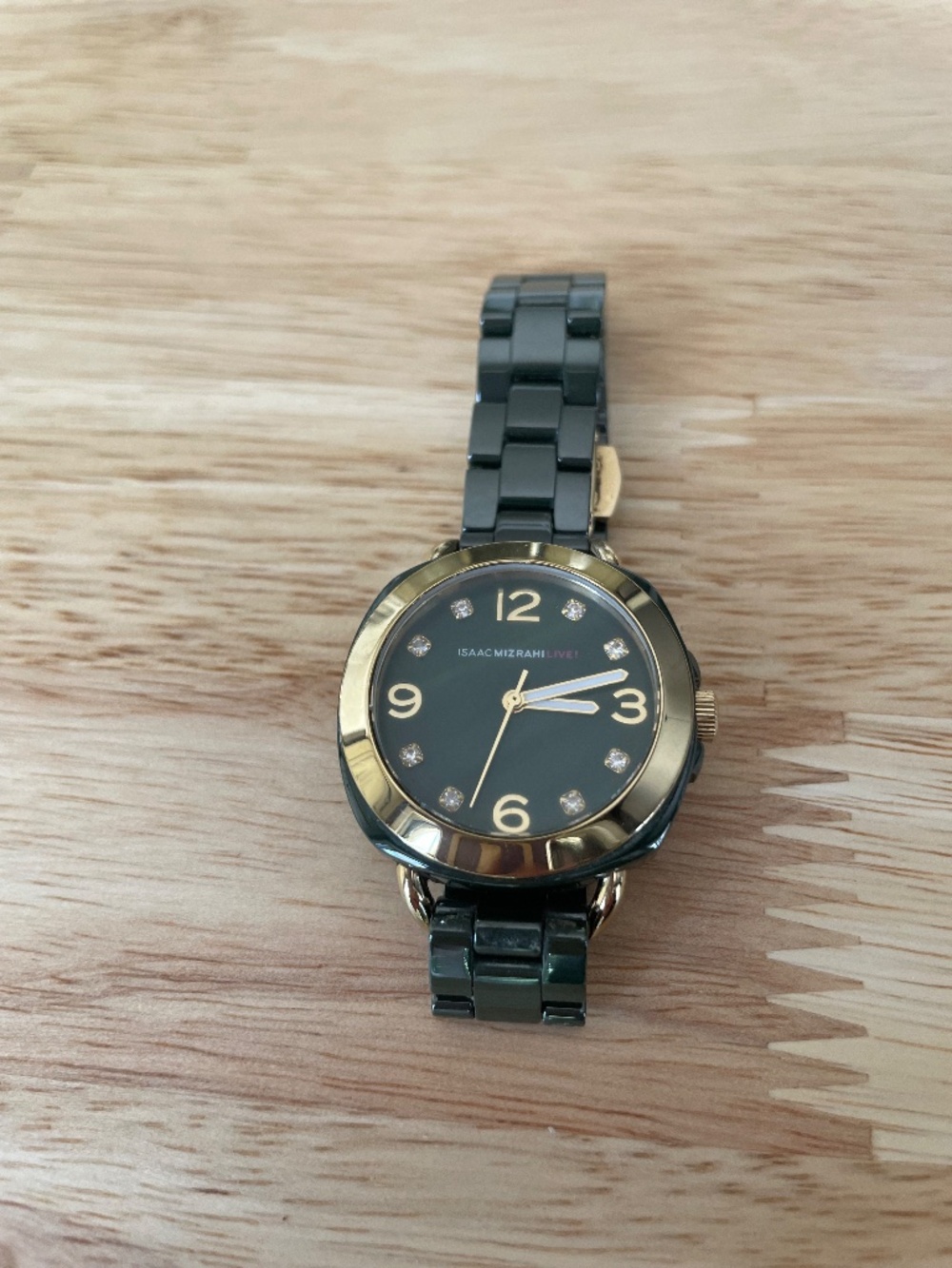Isaac Mizrahi Live Forest Green Ceramic Watch Gold Trim New Battery